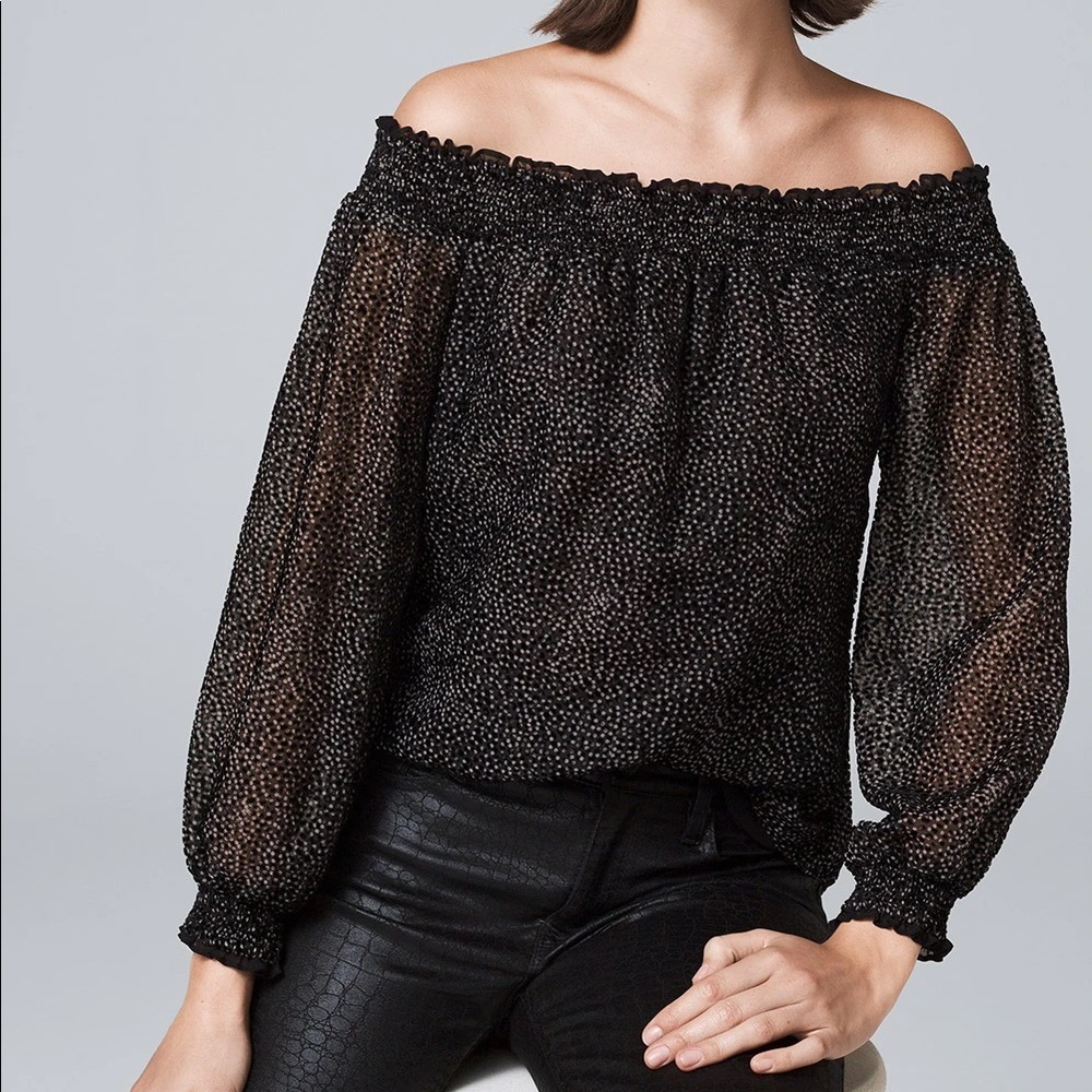 White House Black Market Off Shoulder Flock Top